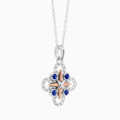 White gold men's necklace, rose wind iconic pendant.