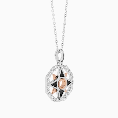 Collana da uomo con pendente in oro bianco, icona rosa dei venti.