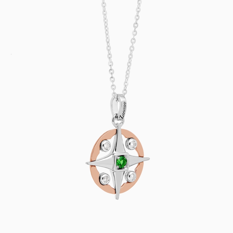 Collana da uomo con icona rosa dei venti in oro rosa.