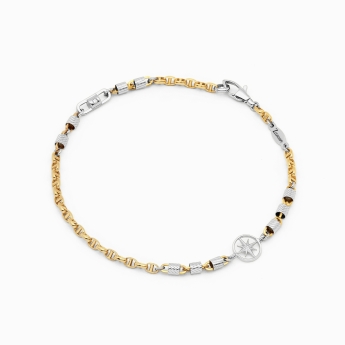 Bracciale in oro giallo e bianco e icona centrale rosa dei venti.