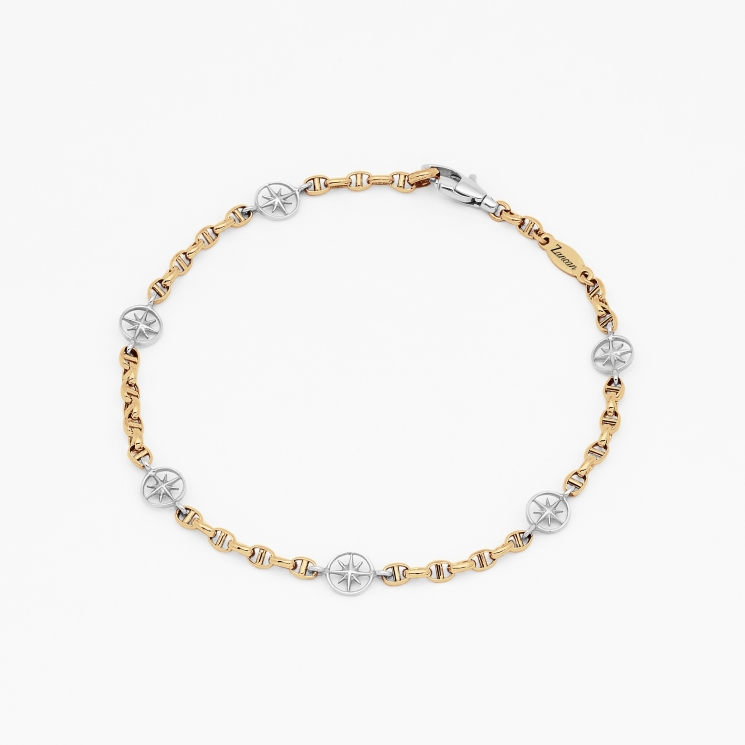 Bracciale in oro giallo con dettaglio icona rosa dei venti.