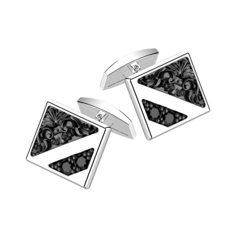 Zancan blocky burnished silver cufflinks with black stones.