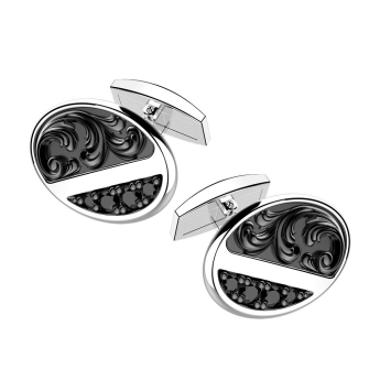 Gemelli Zancan ovali in argento brubito e pietre nere.