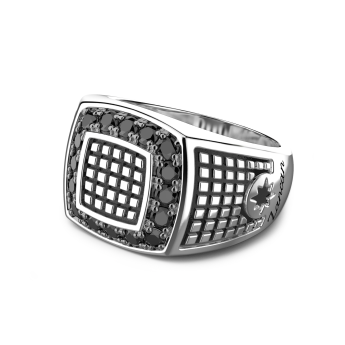 Anello chevalier Zancan in argento con pietre nere. 2