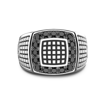 Anello chevalier Zancan in argento con pietre nere.