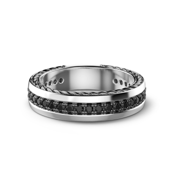 Anello a fede Zancan in argento con pietre nere.