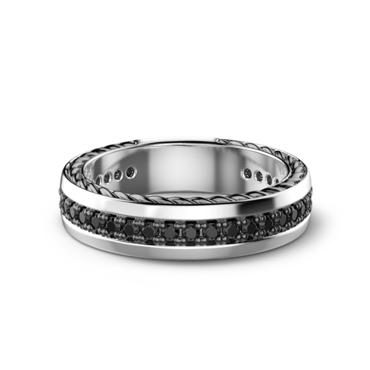 Zancan silver band ring with black stones.