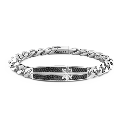 Zancan silver curb chain bracelet with black stones.