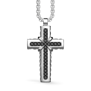 Collana Zancan in argento con pendente a croce e pietre nere.