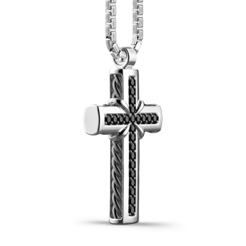 Collana Zancan in argento con pendente a croce e pietre nere. 2