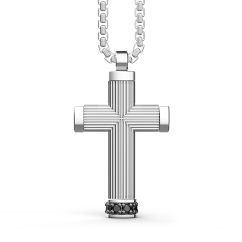 Collana Zancan in argento con pendente a croce e pietre nere.
