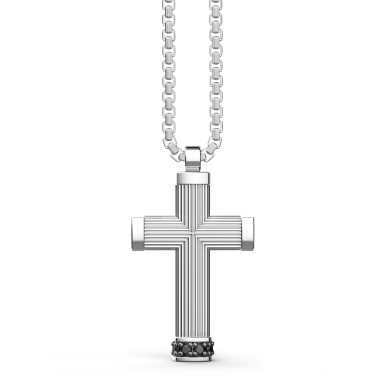 Collana Zancan in argento con pendente a croce e pietre nere.