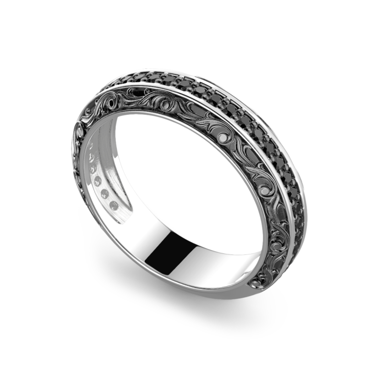 Zancan silver band ring with black stones.