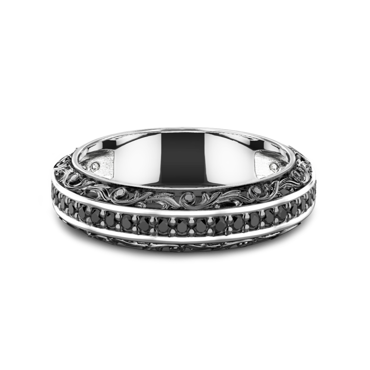 Anello Zancan in argento a fede con pietre nere.