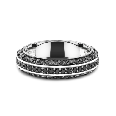 Anello Zancan in argento a fede con pietre nere.