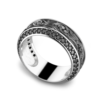 Anello Zancan in argento a fede con pietre nere. 2
