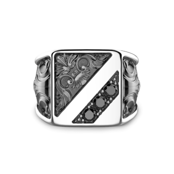 Zancan silver ring with black stones.