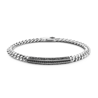 Bracciale Zancan in argento a grumetta con targa e pietre nere.
