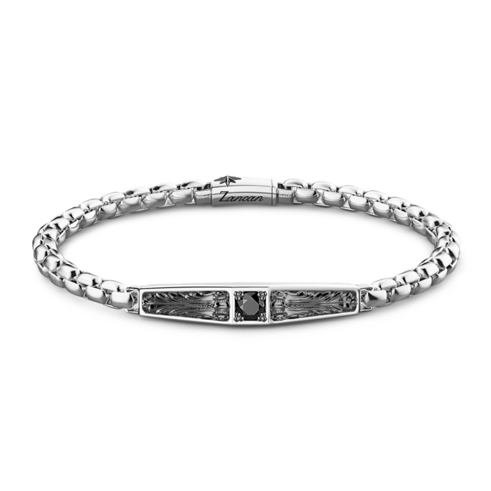 Bracciale Zancan in argento con targa e pietra nera.