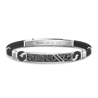 Zancan silver bracelet with kevlar and black stones.