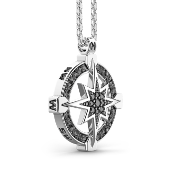 Collana Zancan in argento con pendente a rosa dei venti e pietre nere. 2