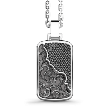 Zancan silver necklace with tag and black stones.