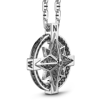 Collana Zancan in argento con pendente a rosa dei venti e pietre nere. 2