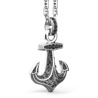 Collana Zancan in argento, pendente ad acora con pietre nere. 2