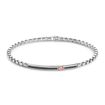 Bracciale Zancan in argento con targa, pietre nere e vite in oro rosa.