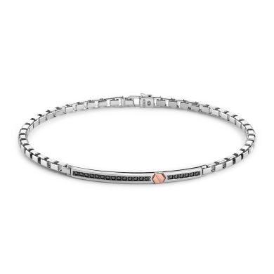 Bracciale Zancan in argento con targa, pietre nere e vite in oro rosa.