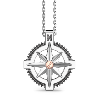 Collana Zancan in argento, pendente a rosa dei venti e vite in oro rosa