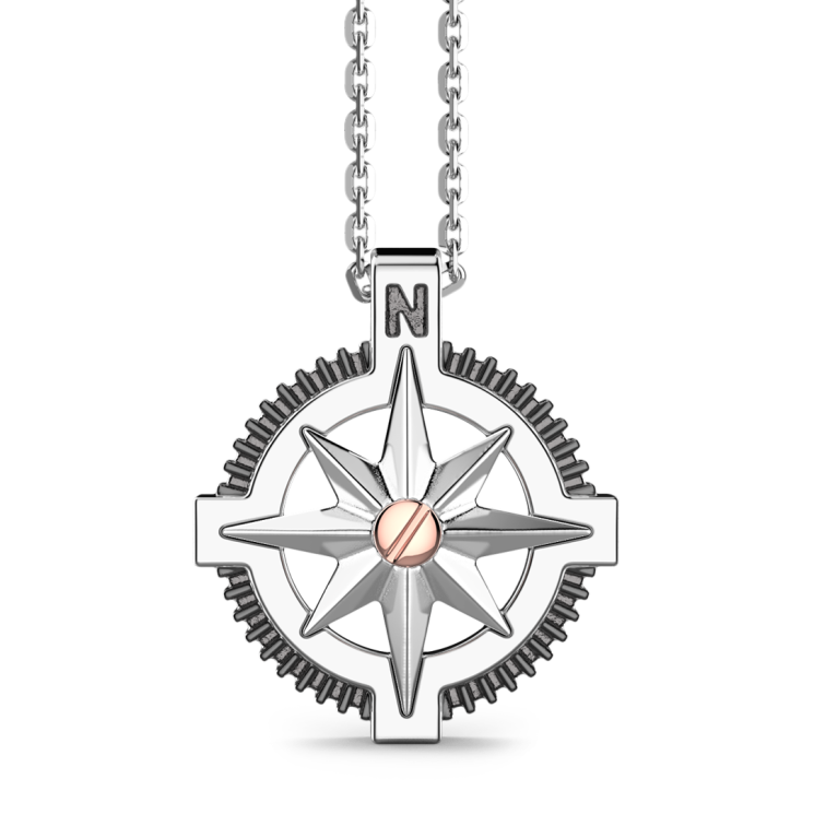 Collana Zancan in argento, pendente a rosa dei venti e vite in oro rosa