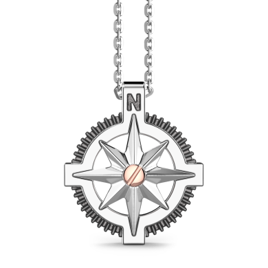 Collana Zancan in argento, pendente a rosa dei venti e vite in oro rosa
