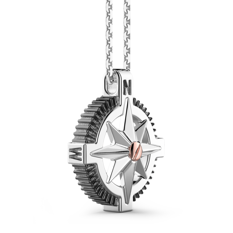 Collana Zancan in argento, pendente a rosa dei venti e vite in oro rosa