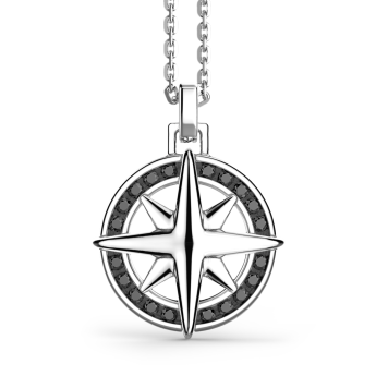 Zancan silver necklace with wind rose pendant and black stones