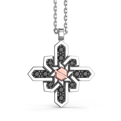 Zancan silver necklace with wind rose pendant, stones and rose gold screw