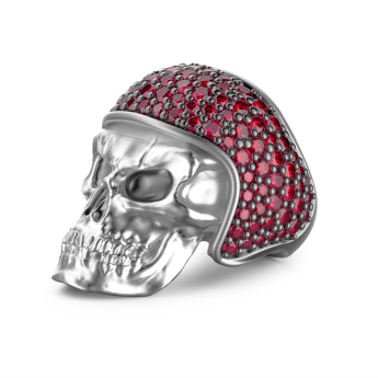 Zancan silver skull ring with red stones.