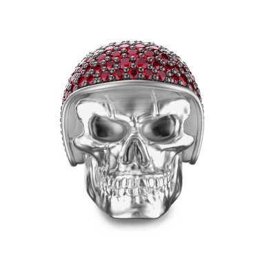 Zancan silver skull ring with red stones.