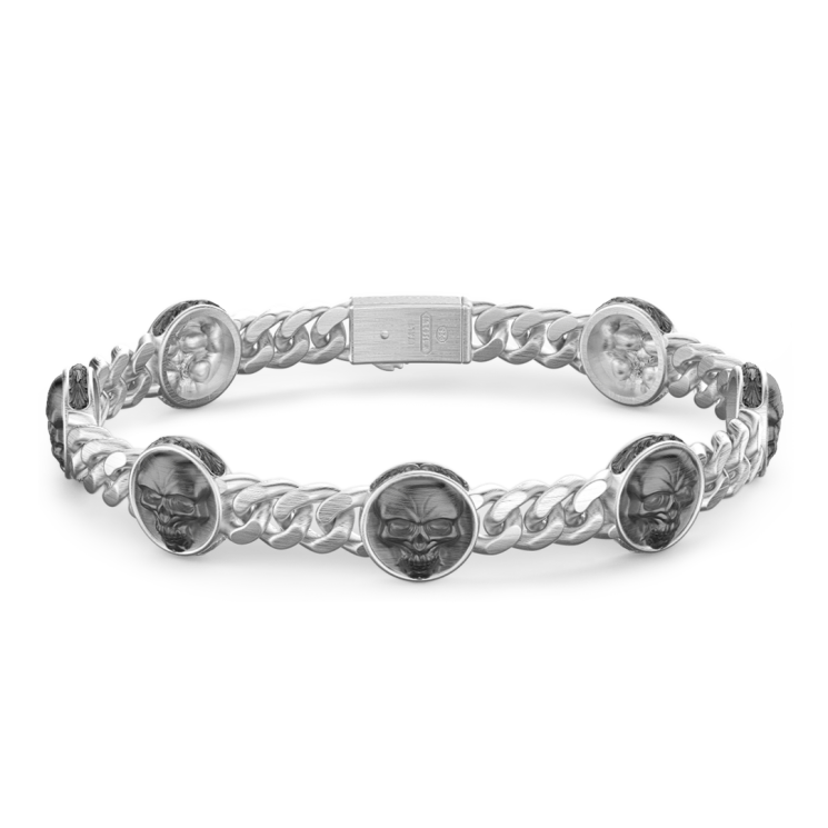 Zancan silver curb chain bracelet with skulls.