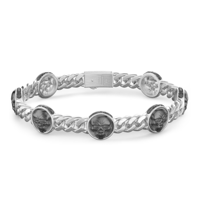 Bracciale a grumette Zancan in argento con teschi.
