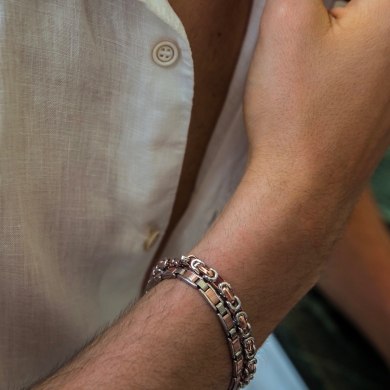 Bracciale da uomo Zancan catena in argento e oro rosa.