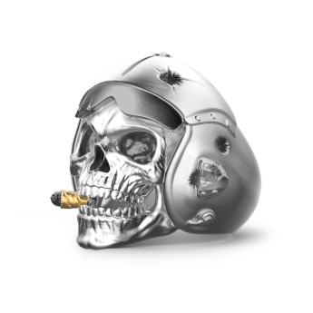 Anello Zancan in argento a teschio aviatore.