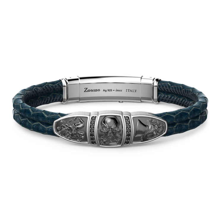 Zancan leather bracelet with tag and skull.