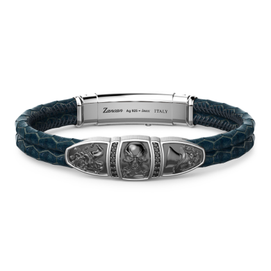 Zancan leather bracelet with tag and skull.
