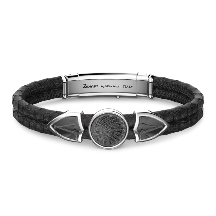 Zancan leather bracelet tag and with Native American skull.