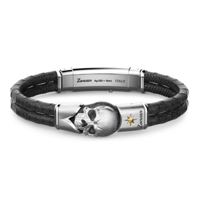 Zancan leather bracelet with silver skull.