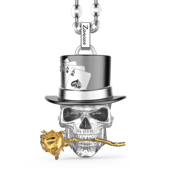 Collana Zancan in argento con pendente a teschio prestigiatore.