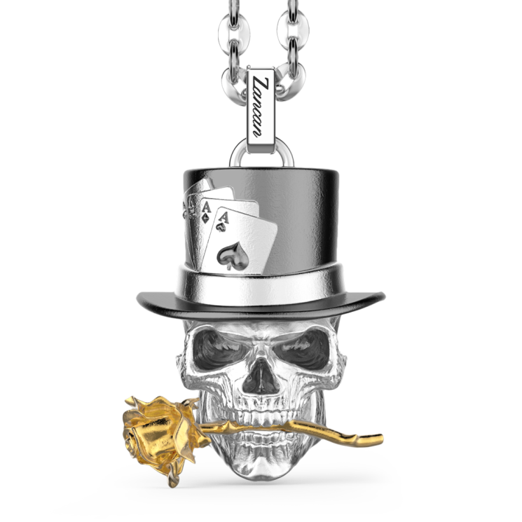 Zancan silver necklace with magician skull pendant.