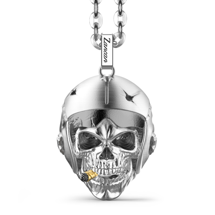 Zancan silver necklace with aviator skull.