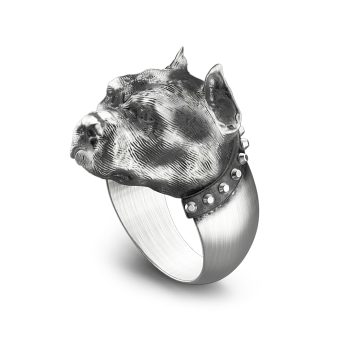 Anello Zancan pitbull in argento con finitura vintage. 2